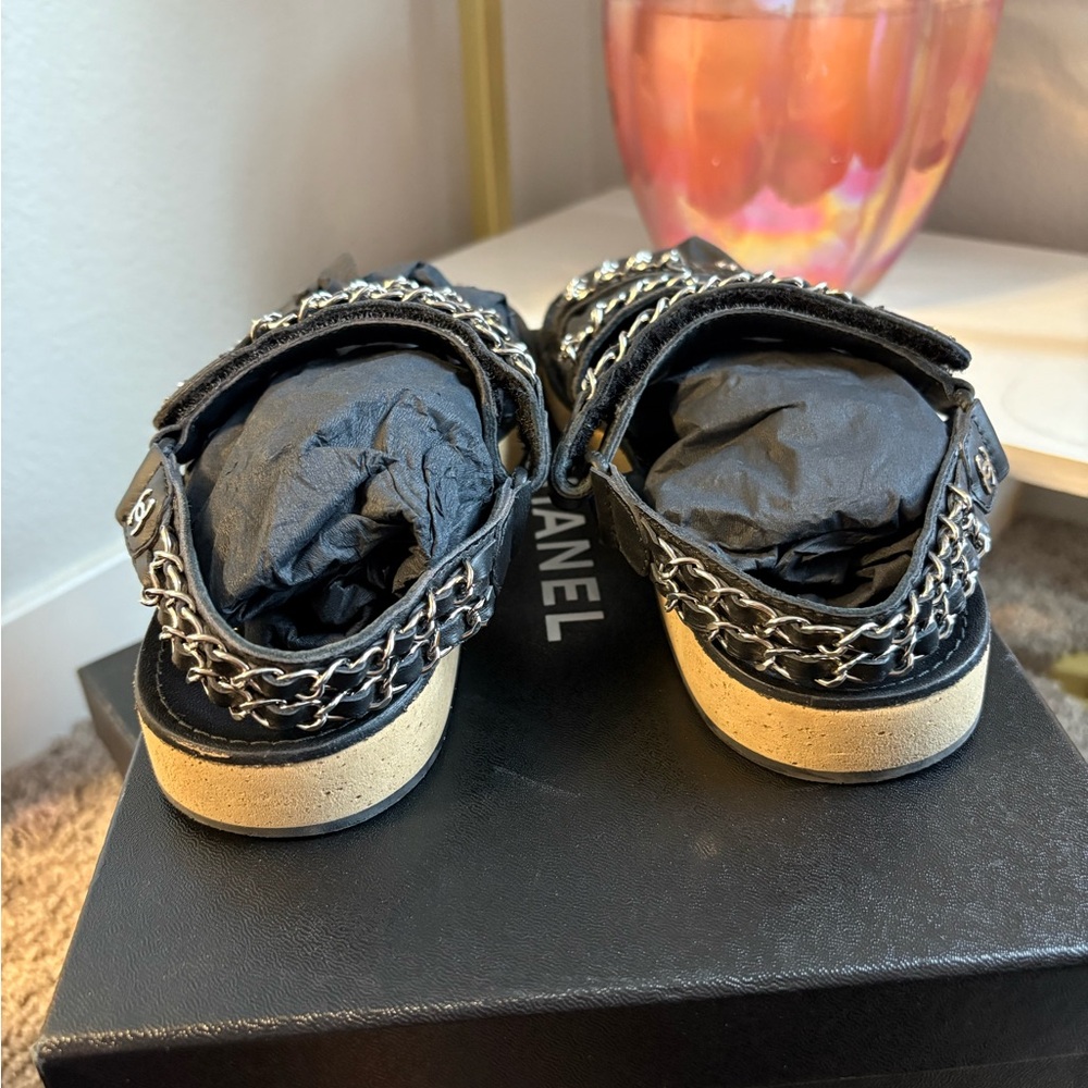 Chanel Black Sandals with Chain Detail - Picture 4 of 7